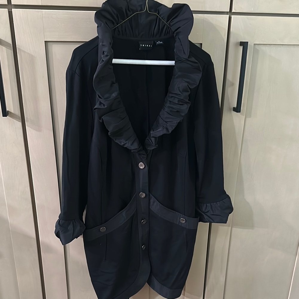 Black Unique Ruffled Women's Coat/Blazer.